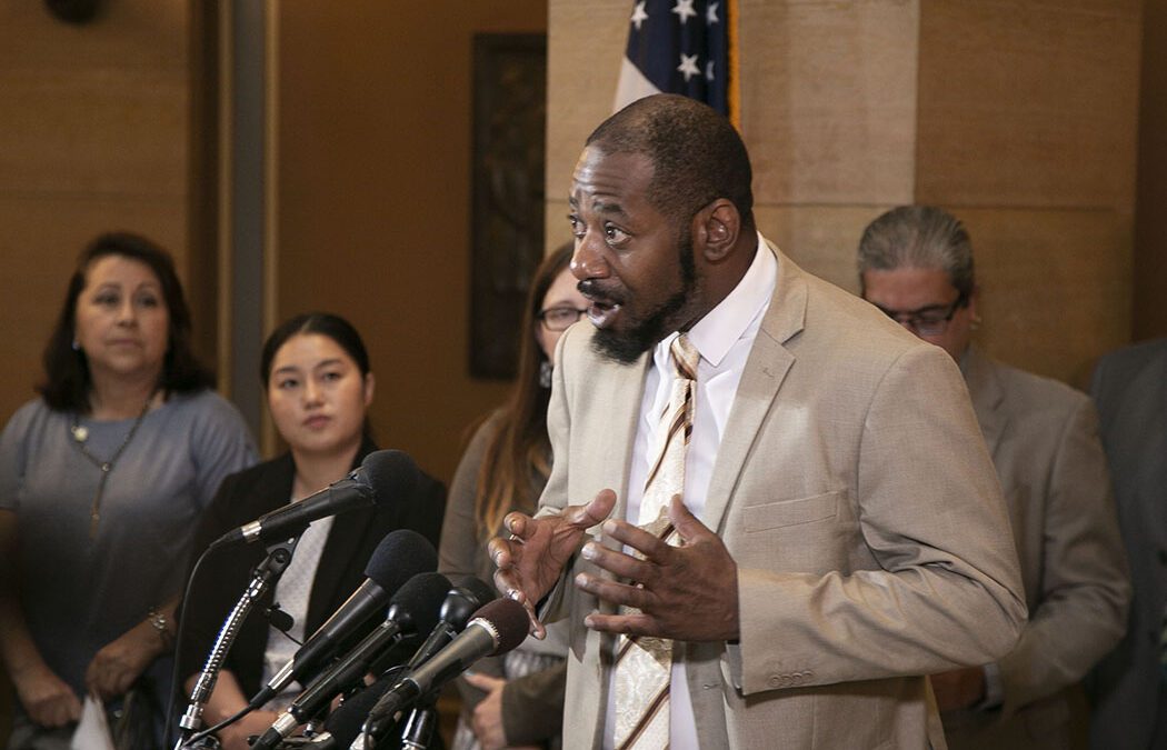 Rep. John Thompson speaks to reporters during a June 28 press conference in the Capitol. (Photo: Kevin Featherly)